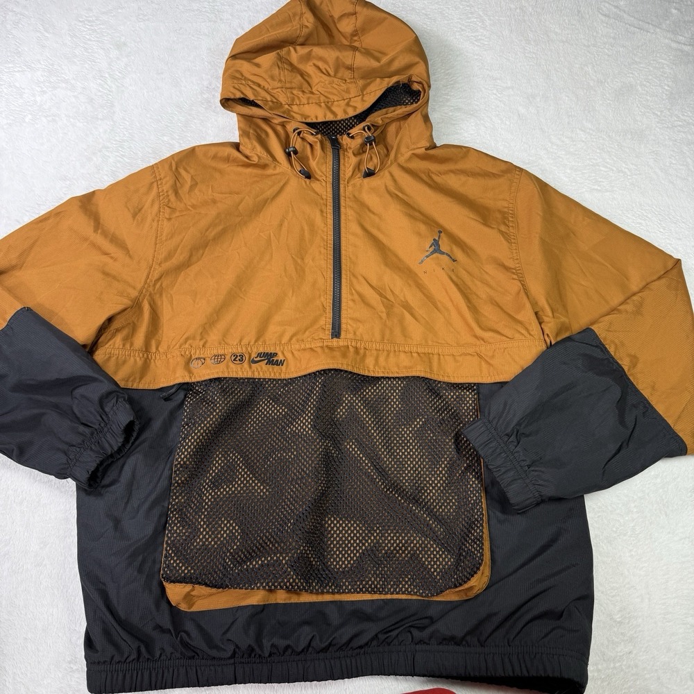 Air Jordan Jacket Men XL Black Orange Half Zip Windbreaker Jumpman Basketball